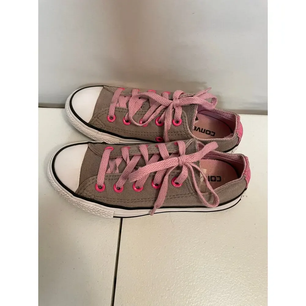 Converse All Star Chuck Taylor’s girls 12.5 Double Tongue OX Grey Pink‎ low top
